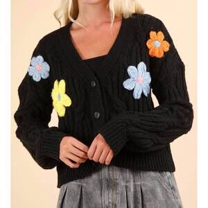 NEW VERY J statement flower cardigan in black